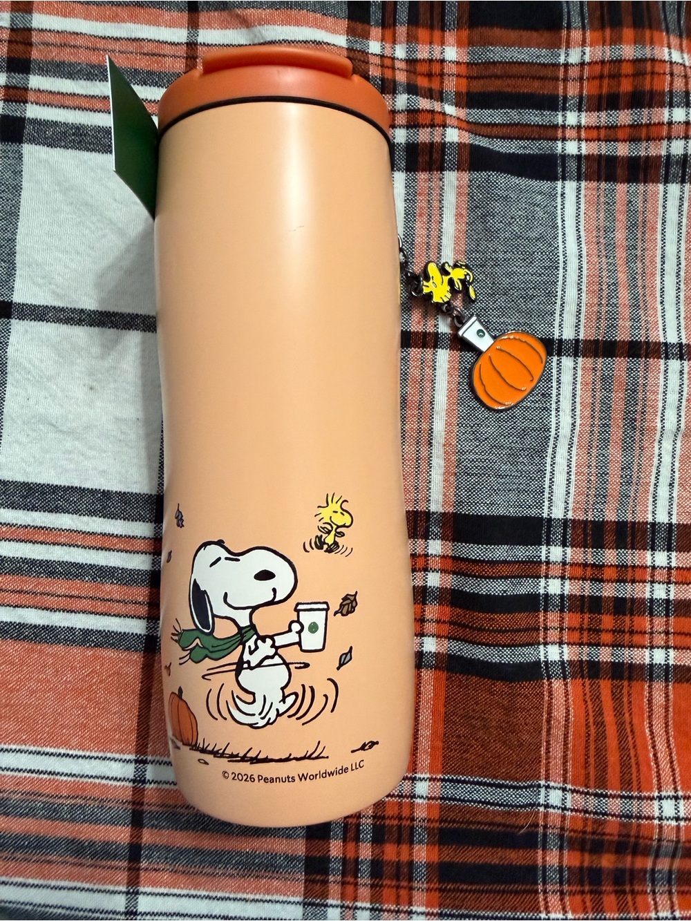 Starbucks Peach Orange Peanuts Snoopy Travel Tumbler